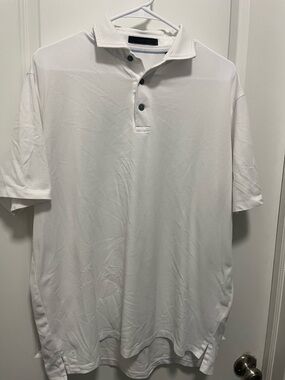 Greyson Men's White Short Sleeve Performance Polo Large Brrrr Technology EUC